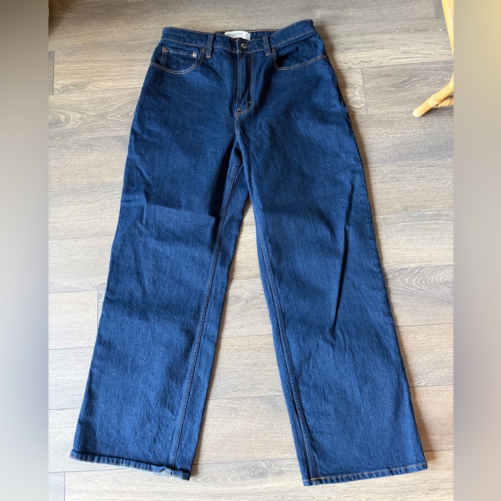 Abercrombie & Fitch Dark Blue High-Rise Wide Leg Jeans